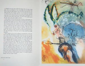 Page 14 and print from Alice’s adventures in Wonderland / by Lewis Carroll, with illustrations by Salvador Dali. – New York : Maecenas Press, 1969. 